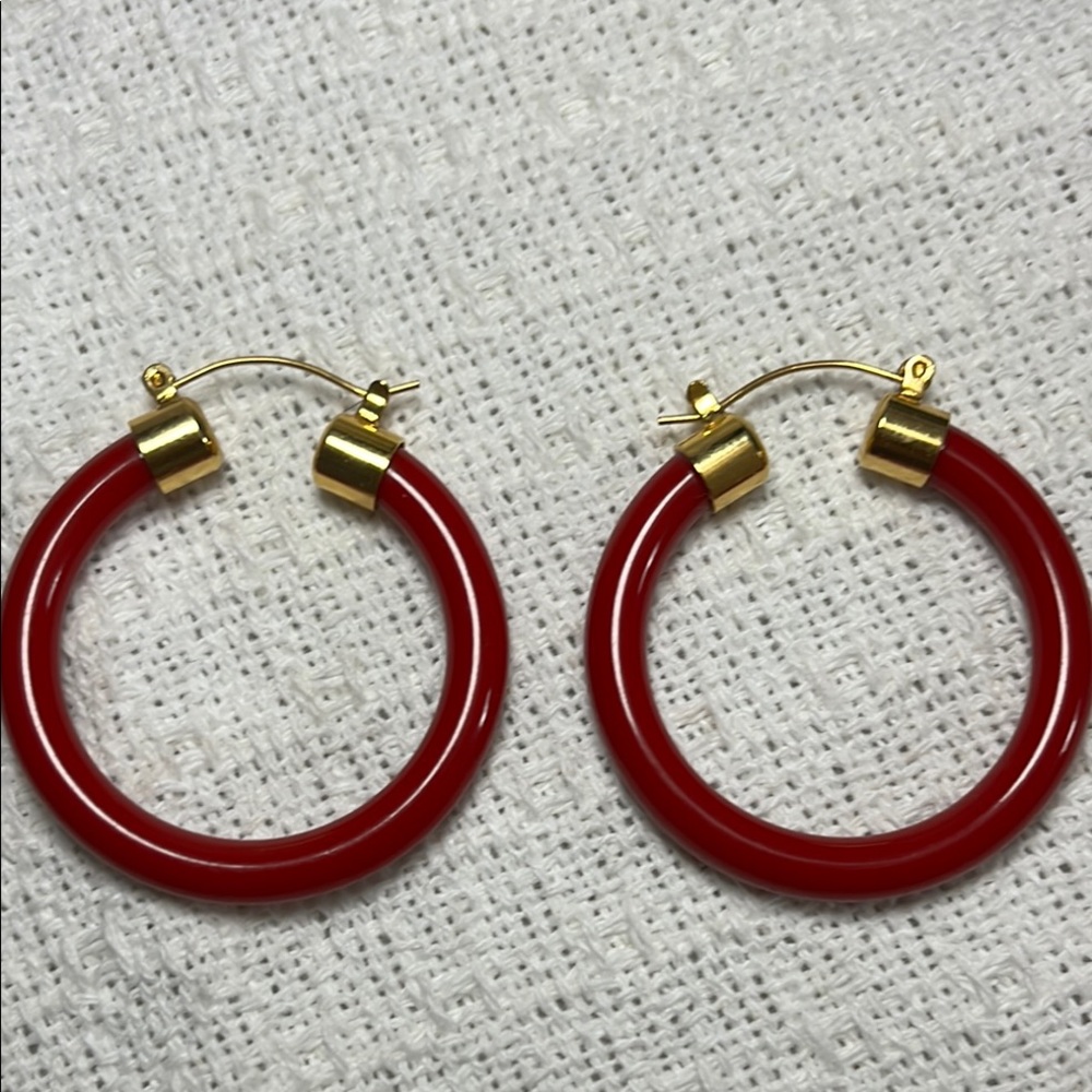 Joan Rivers vintage acrylic/lucite Red Hoop Earrings 14k plated Y2K